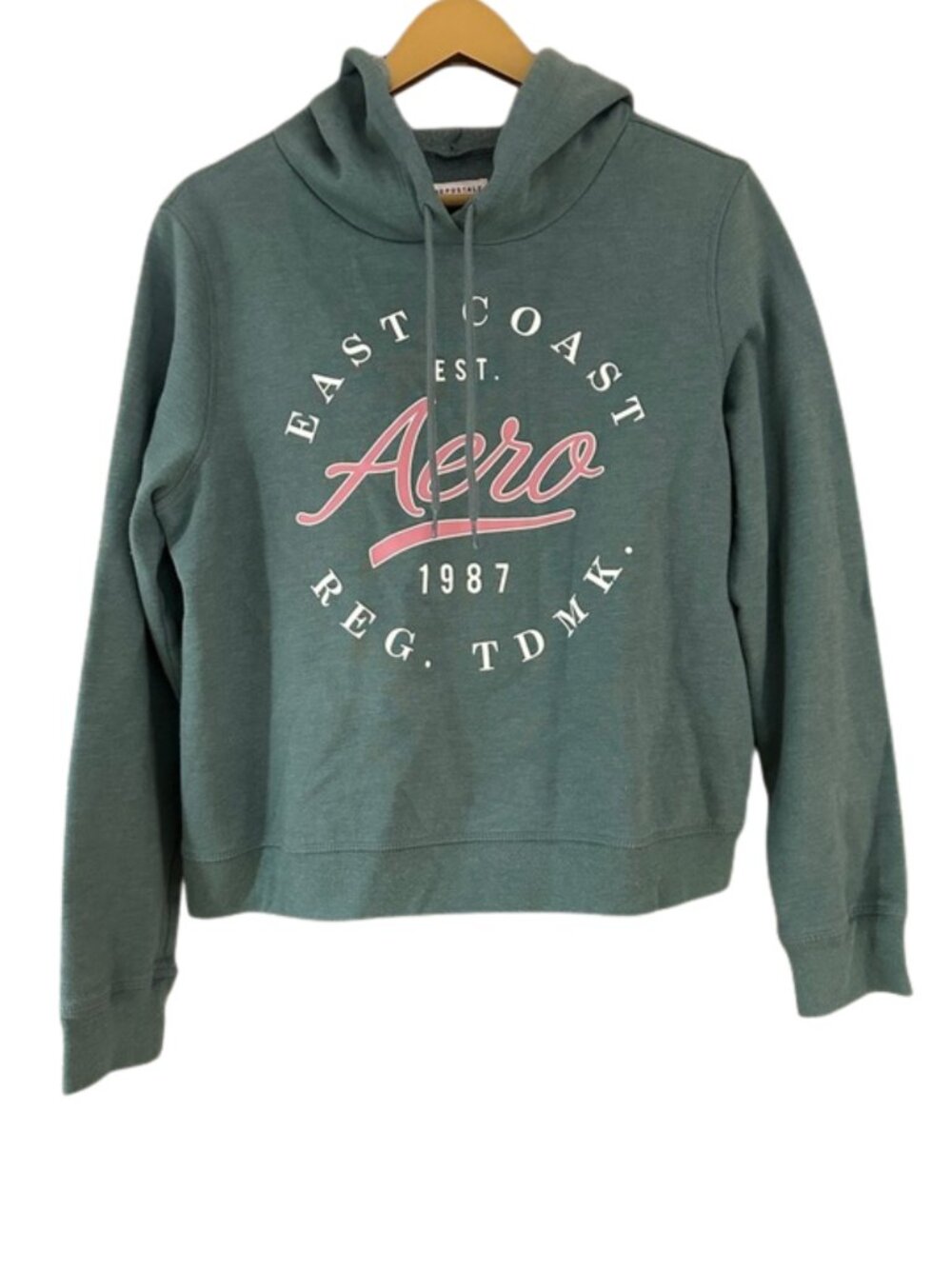 Aeropostale East Coast Aero 1987 Cropped Hoodie Green Graphic Sweatshirt